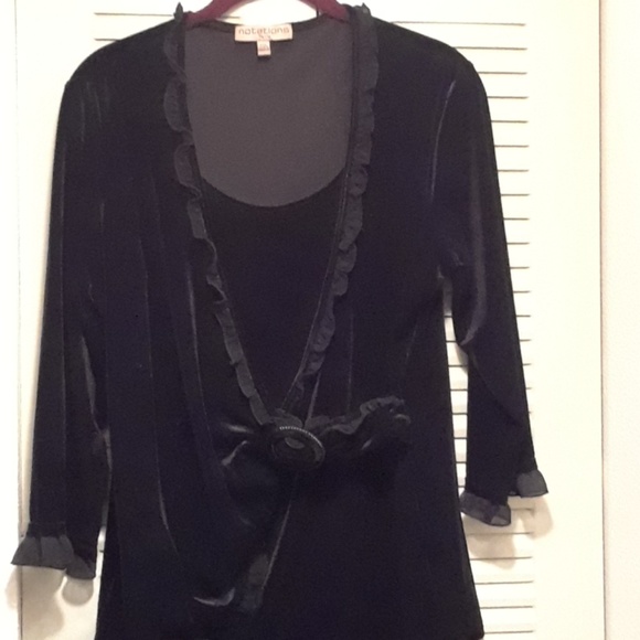 Tops - Velvet Lace Trimmed Formal Blouse